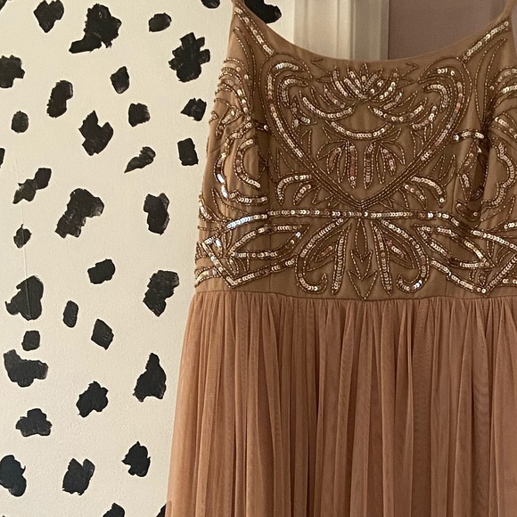 Diamond Embroidered Champagne Bridesmaid Dress - Picture 3 of 3